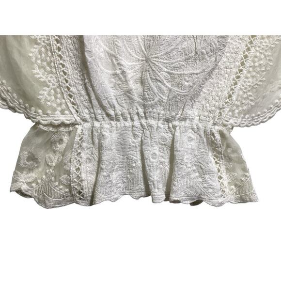 Flawles summer top butterfly sleeves embroidered peplum XS white - Picture 7 of 7